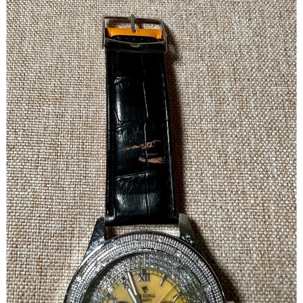 ICE KING Mens Orange Leather Strap Chronograph Watch Silver Dial Water Resistant